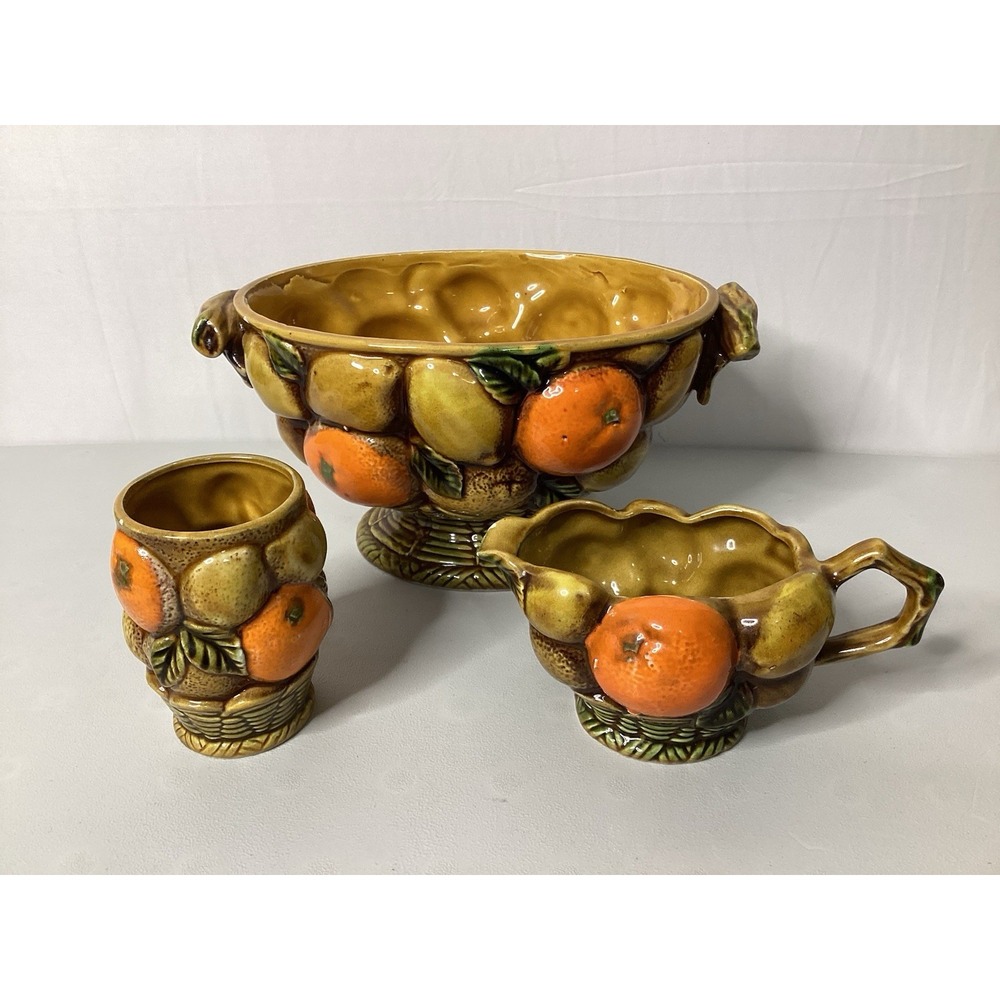 VTG Japan‎ Marco Orange Spice Ceramic Fruit Creamer E3558 Bowl E3712 & Fruit Cup